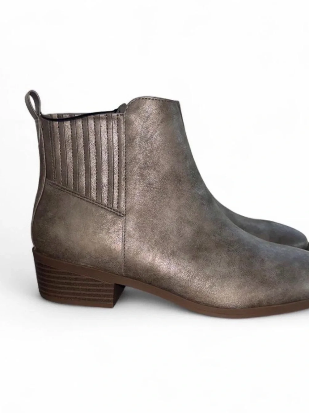 Wonder Nation Girls Metallic Taupe Gray Ankle Chelsea Boots Booties Size 6 NWT